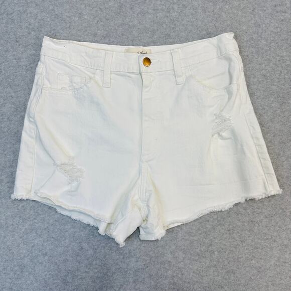 Universal Thread Jean Shorts WMNS 8R Highest Rise Shortie White Frayed Hem Denim - Picture 1 of 11